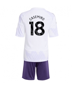 Billige Fotballdrakt Manchester United Casemiro #18 Replika Bortedraktsett Barn 2025-26 Kortermet (med bukser)